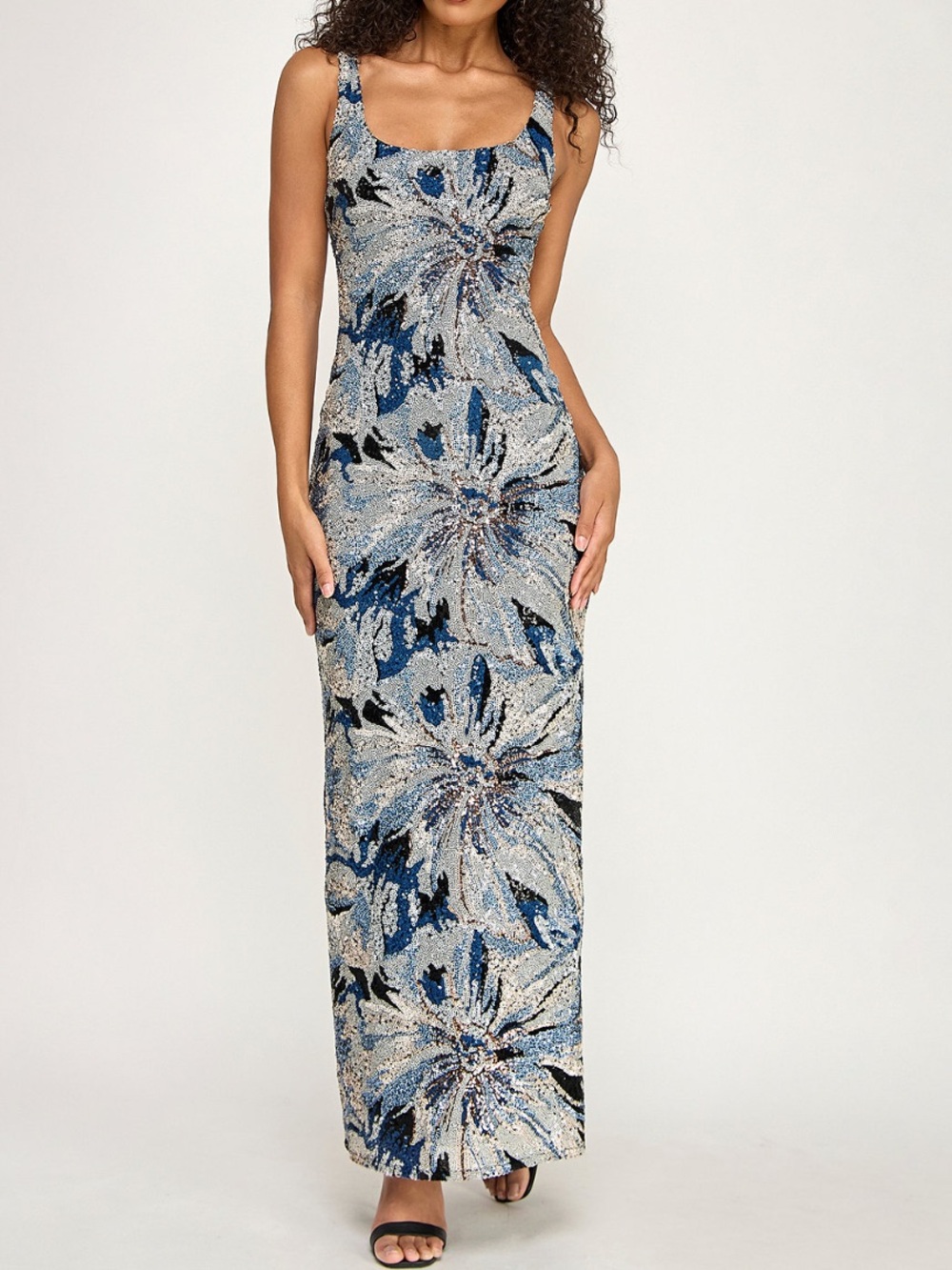 City Studios Sequin Square Neck Maxi Dress